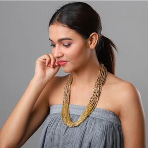 NIB Handcrafted Two Tone Gold Glass Seed Beaded Necklace